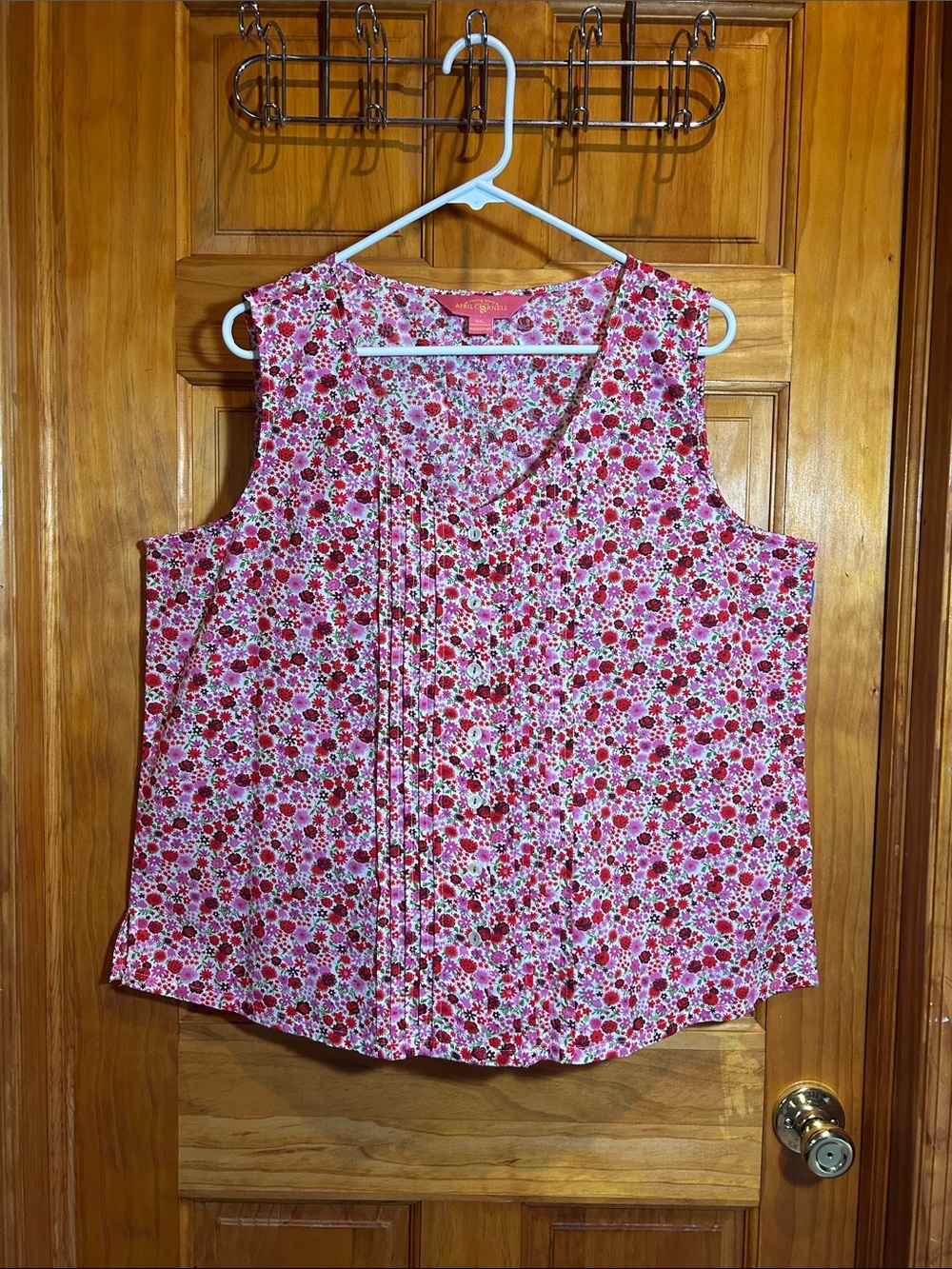April Cornell Pink Floral Pintuck Sleeveless Top